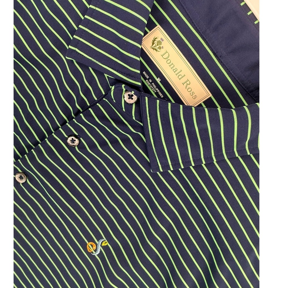 Donald Ross Streamsong Resort Golf Polo Shirt Mens XL Navy Blue Green Striped